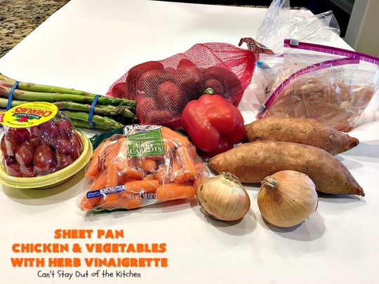 Sheet Pan Chicken and Vegetables with Herb Vinaigrette | Can't Stay Out of the Kitchen | this amazing one-dish meal has a delicious herb Vinaigrette baked into the #chicken & #vegetables. Easy & delicious. #glutenfree 