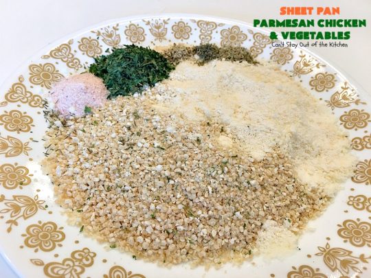 Sheet Pan Parmesan Chicken and Vegetables | Can't Stay Out of the Kitchen | fantastic sheet pan dinner that's so easy & delicious. This one has a delicious #parmesan cheese coating. Perfect for family or company dinners. #chicken #asparagus #glutenfree
