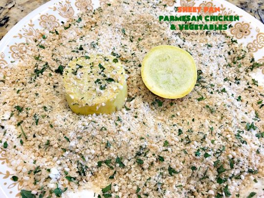Sheet Pan Parmesan Chicken and Vegetables | Can't Stay Out of the Kitchen | fantastic sheet pan dinner that's so easy & delicious. This one has a delicious #parmesan cheese coating. Perfect for family or company dinners. #chicken #asparagus #glutenfree