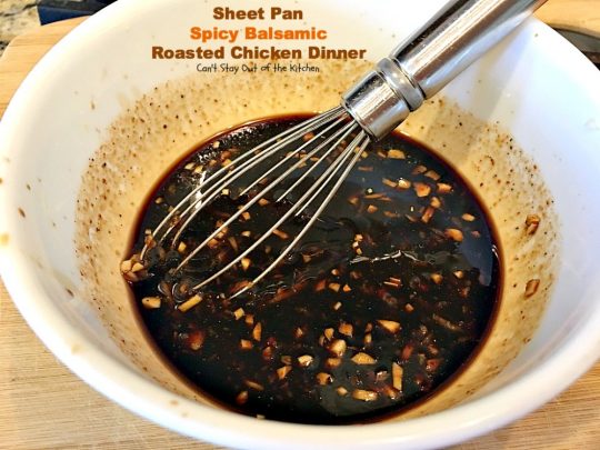 Sheet Pan Spicy Balsamic Roasted Chicken Dinner | Can't Stay Out of the Kitchen | easy, one-pan #chicken entree with #asparagus, #broccoli, #cauliflower & #carrots. Perfect 4 #MothersDay or other #holiday dinners too. #glutenfree