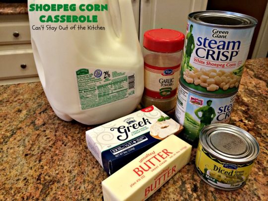 Shoepeg Corn Casserole | Can't Stay Out of the Kitchen | this fantastic #corn #casserole uses #creamcheese & #chilies for a creamy, slightly spicy spin on corn. It's a wonderful & very easy #sidedish for #holidays like #Thanksgiving & #Christmas. #corncasserole #glutenfree
