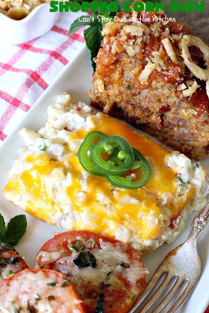 Shoepeg Corn Dish | Can't Stay Out of the Kitchen | this fabulous #sidedish includes both #creamcheese & #cheddar. It's spiced up with #pimientos & #jalapenos. This is a terrific #casserole for company & #holiday dinners. #glutenfree #corn #corncasserole