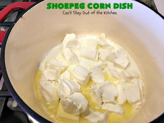 Shoepeg Corn Dish | Can't Stay Out of the Kitchen | this fabulous #sidedish includes both #creamcheese & #cheddar. It's spiced up with #pimientos & #jalapenos. This is a terrific #casserole for company & #holiday dinners. #glutenfree #corn #corncasserole