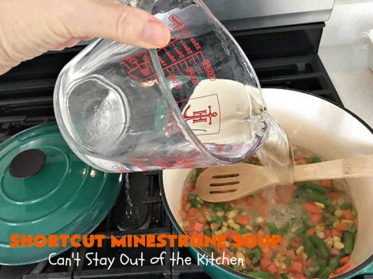Shortcut Minestrone Soup | Can't Stay Out of the Kitchen | this easy #meatless #soup #recipe can be whipped up in about 20 minutes. It's perfect for weeknight dinners when you need something ready really quickly. It's also wonderful for cold, winter nights when you want some hot food to invigorate you! #Minestrone #pasta #cannellini #ShortcutMinestroneSoup