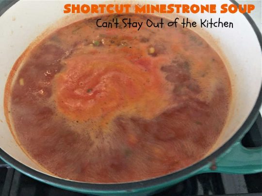 Shortcut Minestrone Soup | Can't Stay Out of the Kitchen | this easy #meatless #soup #recipe can be whipped up in about 20 minutes. It's perfect for weeknight dinners when you need something ready really quickly. It's also wonderful for cold, winter nights when you want some hot food to invigorate you! #Minestrone #pasta #cannellini #ShortcutMinestroneSoup