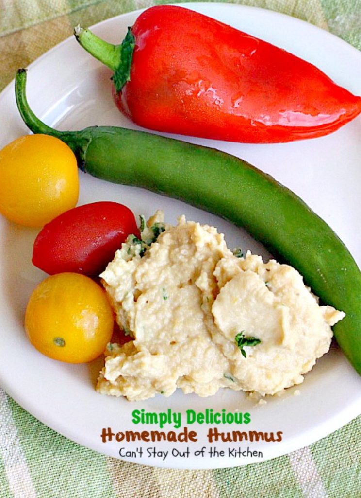 Simply Delicious Homemade Hummus | Can't Stay Out of the Kitchen | delicious #hummus recipe that's healthy, low calorie, #vegan & #glutenfree. Great #appetizer for #tailgating parties, too.