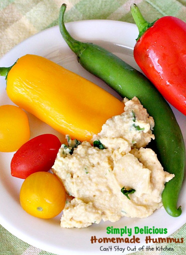 Simply Delicious Homemade Hummus | Can't Stay Out of the Kitchen | delicious #hummus recipe that's healthy, low calorie, #vegan & #glutenfree. Great #appetizer for #tailgating parties, too.