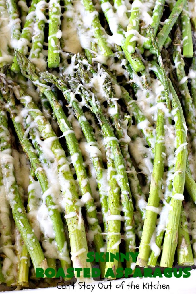 Skinny Roasted Asparagus | Can't Stay Out of the Kitchen | Wow this 6-ingredient #recipe is something special! #Asparagus made this way is heavenly. It uses a 6-cheese blend that's fantastic. Terrific for company or #holiday dinners. #Healthy, #LowCalorie & #GlutenFree. #ItalianCheeseBlend #SkinnyRoastedAsparagus #HolidaySideDish #MothersDay #FathersDay
