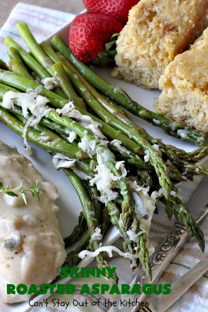 Skinny Roasted Asparagus | Can't Stay Out of the Kitchen | Wow this 6-ingredient #recipe is something special! #Asparagus made this way is heavenly. It uses a 6-cheese blend that's fantastic. Terrific for company or #holiday dinners. #Healthy, #LowCalorie & #GlutenFree. #ItalianCheeseBlend #SkinnyRoastedAsparagus #HolidaySideDish #MothersDay #FathersDay