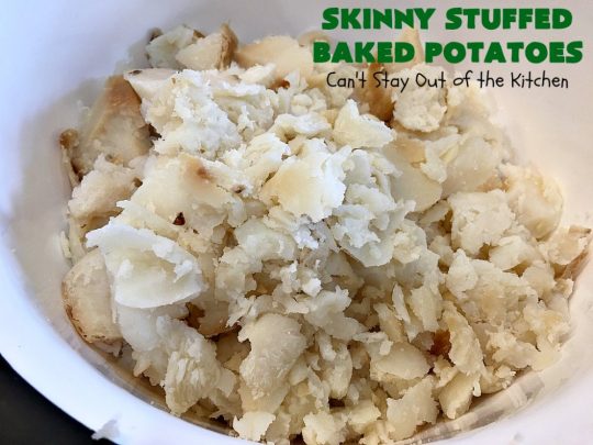 Skinny Stuffed Baked Potatoes | Can't Stay Out of the Kitchen | this skinny version of #BakedPotatoes is absolutely wonderful. The seasonings give the #potatoes so much flavor instead of all the calories with cheese or bacon. Terrific side dish for any entree. Also great for company or #holiday dinners. #Healthy #LowCalorie #GlutenFree  #CleanEating #StuffedBakedPotatoes #HolidayDinner #SkinnyStuffedBakedPotatoes #Thanksgiving
