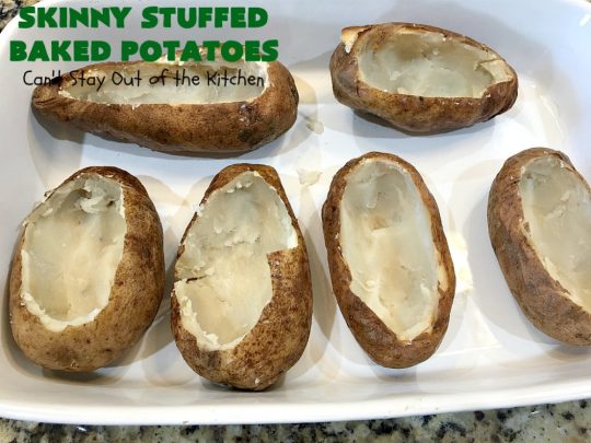 Skinny Stuffed Baked Potatoes | Can't Stay Out of the Kitchen | this skinny version of #BakedPotatoes is absolutely wonderful. The seasonings give the #potatoes so much flavor instead of all the calories with cheese or bacon. Terrific side dish for any entree. Also great for company or #holiday dinners. #Healthy #LowCalorie #GlutenFree  #CleanEating #StuffedBakedPotatoes #HolidayDinner #SkinnyStuffedBakedPotatoes #Thanksgiving