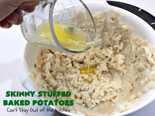 Skinny Stuffed Baked Potatoes | Can't Stay Out of the Kitchen | this skinny version of #BakedPotatoes is absolutely wonderful. The seasonings give the #potatoes so much flavor instead of all the calories with cheese or bacon. Terrific side dish for any entree. Also great for company or #holiday dinners. #Healthy #LowCalorie #GlutenFree  #CleanEating #StuffedBakedPotatoes #HolidayDinner #SkinnyStuffedBakedPotatoes #Thanksgiving