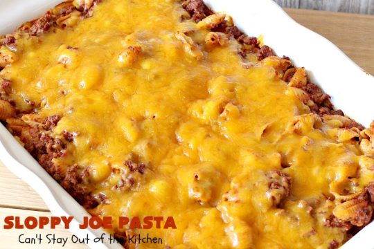 Sloppy Joe Pasta | Can't Stay Out of the Kitchen | this easy, 6-ingredient #recipe is kid-friendly & so delicious. It has a #TexMex flair with #SloppyJoeMix & an #Italian flair with #pasta. It uses both #CheddarCheese & #RicottaCheese. Amazing comfort food #casserole. #GroundBeef #SloppyJoes #SpaghettiSauce #SloppyJoePasta