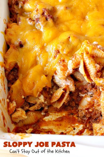Sloppy Joe Pasta | Can't Stay Out of the Kitchen | this easy, 6-ingredient #recipe is kid-friendly & so delicious. It has a #TexMex flair with #SloppyJoeMix & an #Italian flair with #pasta. It uses both #CheddarCheese & #RicottaCheese. Amazing comfort food #casserole. #GroundBeef #SloppyJoes #SpaghettiSauce #SloppyJoePasta