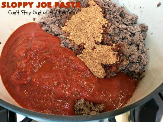 Sloppy Joe Pasta | Can't Stay Out of the Kitchen | this easy, 6-ingredient #recipe is kid-friendly & so delicious. It has a #TexMex flair with #SloppyJoeMix & an #Italian flair with #pasta. It uses both #CheddarCheese & #RicottaCheese. Amazing comfort food #casserole. #GroundBeef #SloppyJoes #SpaghettiSauce #SloppyJoePasta