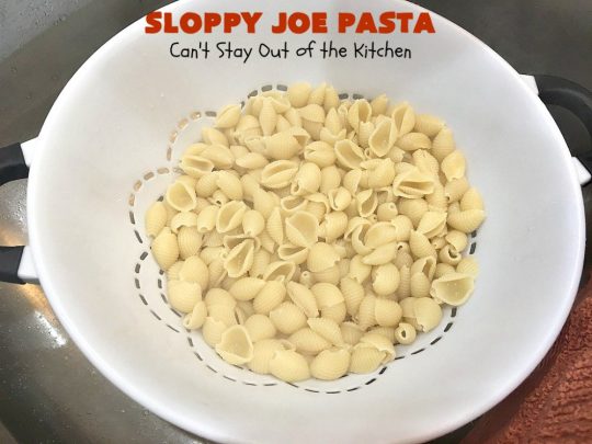 Sloppy Joe Pasta | Can't Stay Out of the Kitchen | this easy, 6-ingredient #recipe is kid-friendly & so delicious. It has a #TexMex flair with #SloppyJoeMix & an #Italian flair with #pasta. It uses both #CheddarCheese & #RicottaCheese. Amazing comfort food #casserole. #GroundBeef #SloppyJoes #SpaghettiSauce #SloppyJoePasta