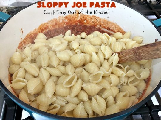 Sloppy Joe Pasta | Can't Stay Out of the Kitchen | this easy, 6-ingredient #recipe is kid-friendly & so delicious. It has a #TexMex flair with #SloppyJoeMix & an #Italian flair with #pasta. It uses both #CheddarCheese & #RicottaCheese. Amazing comfort food #casserole. #GroundBeef #SloppyJoes #SpaghettiSauce #SloppyJoePasta