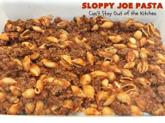 Sloppy Joe Pasta | Can't Stay Out of the Kitchen | this easy, 6-ingredient #recipe is kid-friendly & so delicious. It has a #TexMex flair with #SloppyJoeMix & an #Italian flair with #pasta. It uses both #CheddarCheese & #RicottaCheese. Amazing comfort food #casserole. #GroundBeef #SloppyJoes #SpaghettiSauce #SloppyJoePasta