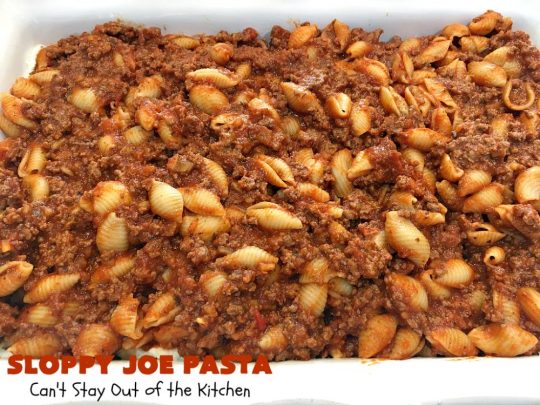 Sloppy Joe Pasta | Can't Stay Out of the Kitchen | this easy, 6-ingredient #recipe is kid-friendly & so delicious. It has a #TexMex flair with #SloppyJoeMix & an #Italian flair with #pasta. It uses both #CheddarCheese & #RicottaCheese. Amazing comfort food #casserole. #GroundBeef #SloppyJoes #SpaghettiSauce #SloppyJoePasta