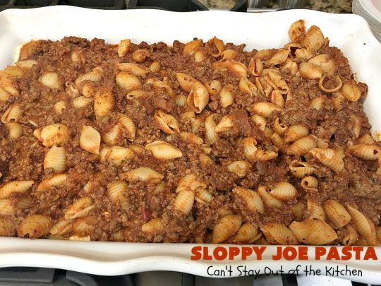Sloppy Joe Pasta | Can't Stay Out of the Kitchen | this easy, 6-ingredient #recipe is kid-friendly & so delicious. It has a #TexMex flair with #SloppyJoeMix & an #Italian flair with #pasta. It uses both #CheddarCheese & #RicottaCheese. Amazing comfort food #casserole. #GroundBeef #SloppyJoes #SpaghettiSauce #SloppyJoePasta
