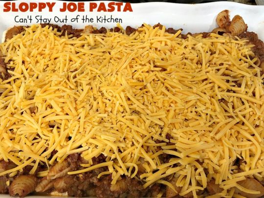 Sloppy Joe Pasta | Can't Stay Out of the Kitchen | this easy, 6-ingredient #recipe is kid-friendly & so delicious. It has a #TexMex flair with #SloppyJoeMix & an #Italian flair with #pasta. It uses both #CheddarCheese & #RicottaCheese. Amazing comfort food #casserole. #GroundBeef #SloppyJoes #SpaghettiSauce #SloppyJoePasta