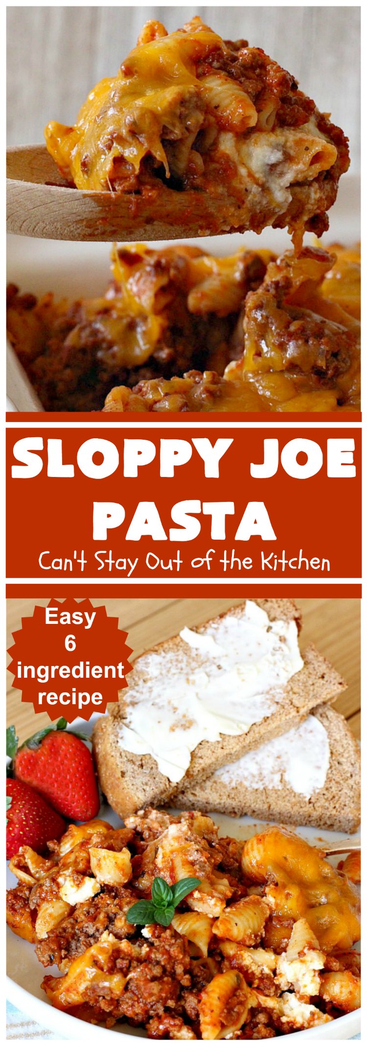 Sloppy Joe Pasta | Can't Stay Out of the Kitchen | this easy, 6-ingredient #recipe is kid-friendly & so delicious. It has a #TexMex flair with #SloppyJoeMix & an #Italian flair with #pasta.  It uses both #CheddarCheese & #RicottaCheese. Amazing comfort food #casserole. #GroundBeef #SloppyJoes #SpaghettiSauce #SloppyJoePasta