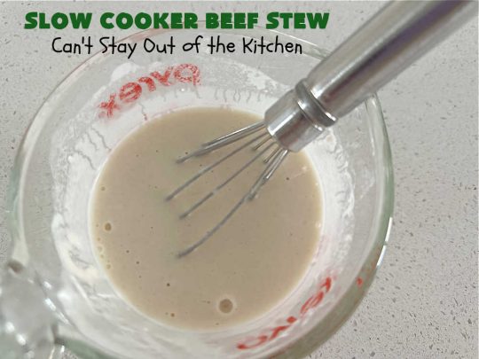 Slow Cooker Beef Stew | Can't Stay Out of the Kitchen | #SlowCookerBeefStew is a great, lazy day entree for cool, fall nights. It's especially good served with #HomemadeRolls. Tossing all the ingredients into the #SlowCooker makes this recipe so much easier on days when you're short on time. #BeefStew #beef, #potatoes, #carrots, #tomatoes #recipe #EasyBeefStewRecipe