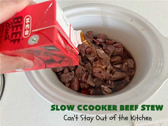 Slow Cooker Beef Stew | Can't Stay Out of the Kitchen | #SlowCookerBeefStew is a great, lazy day entree for cool, fall nights. It's especially good served with #HomemadeRolls. Tossing all the ingredients into the #SlowCooker makes this recipe so much easier on days when you're short on time. #BeefStew #beef, #potatoes, #carrots, #tomatoes #recipe #EasyBeefStewRecipe
