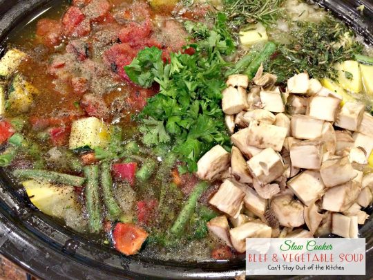 Slow Cooker Beef and Vegetable Soup | Can't Stay Out of the Kitchen | wonderful #slowcooker #soup chocked full of #veggies. #glutenfree