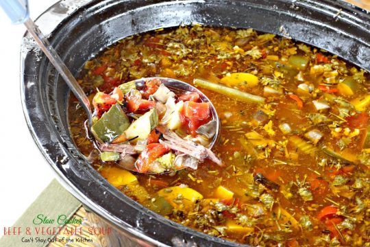 Slow Cooker Beef and Vegetable Soup | Can't Stay Out of the Kitchen | wonderful #slowcooker #soup chocked full of #veggies. #glutenfree