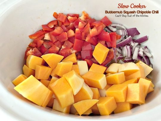 Slow Cooker Butternut Squash Chipotle Chili | Can't Stay Out of the Kitchen | this wonderful #chili includes #butternutsquash #blackbeans & #chipotle peppers making it incredibly delicious. #Tex-Mex #soup #vegan #glutenfree