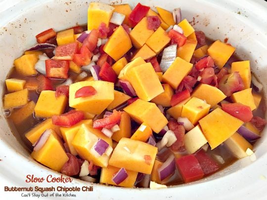 Slow Cooker Butternut Squash Chipotle Chili | Can't Stay Out of the Kitchen | this wonderful #chili includes #butternutsquash #blackbeans & #chipotle peppers making it incredibly delicious. #Tex-Mex #soup #vegan #glutenfree