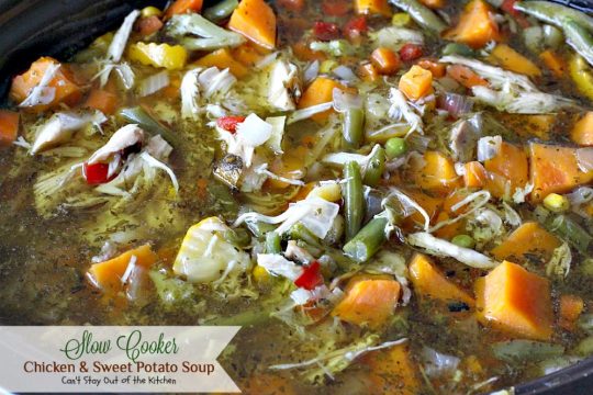 Slow Cooker Chicken and Sweet Potato Soup | Can't Stay Out of the Kitchen | this heavenly #soup is made in the #crockpot making it so easy. It's a wonderful fall or winter soup when you want a delightful comfort food for dinner. #chicken #veggies #sweetpotatoes
