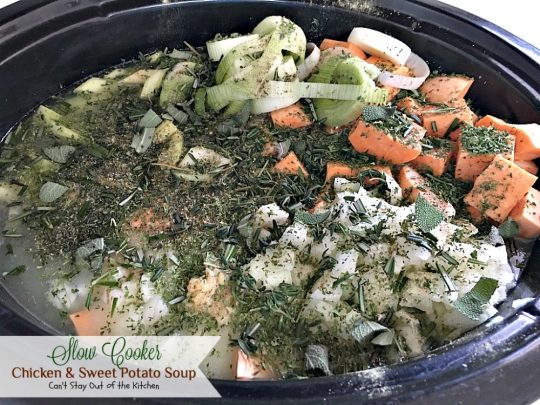 Slow Cooker Chicken and Sweet Potato Soup | Can't Stay Out of the Kitchen | this heavenly #soup is made in the #crockpot making it so easy. It's a wonderful fall or winter soup when you want a delightful comfort food for dinner. #chicken #veggies #sweetpotatoes
