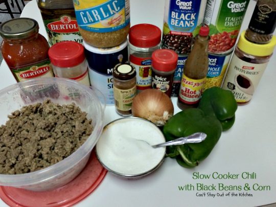 Slow Cooker Chili with Black Beans & Corn | Can't Stay Out of the Kitchen | this fantastic #chili is so quick and easy - everything goes in the #crockpot! Savory, delicious flavors that are second to none! #glutenfree #corn #blackbeans #Tex-Mex