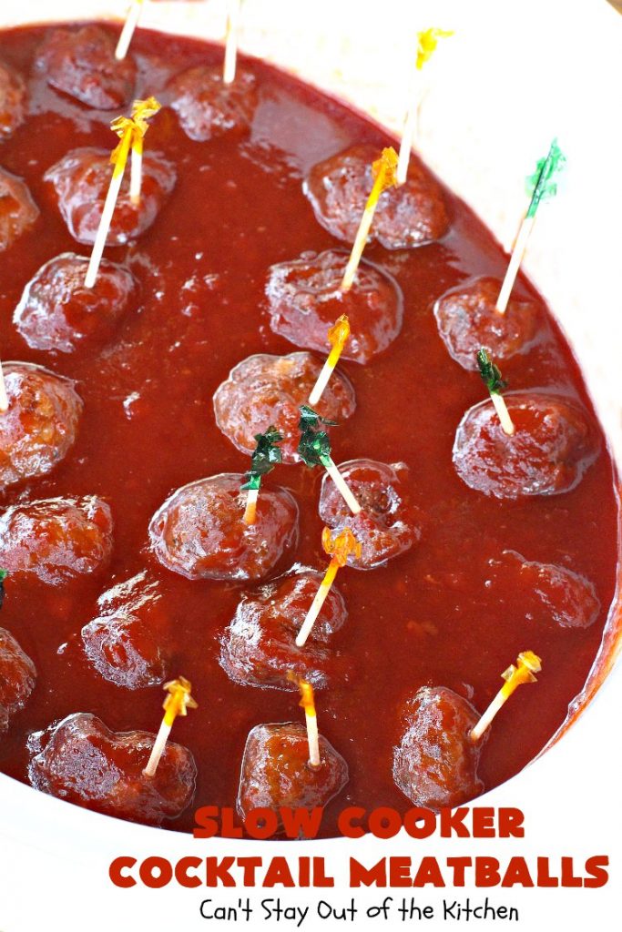 Slow Cooker Cocktail Meatballs | Can't Stay Out of the Kitchen | this favorite #meatballs recipe includes grape jelly & #SweetBabyRays #BBQ sauce! It's fabulous for #tailgating, #NewYearsEve or #SuperBowl parties. So easy, too! #appetizer