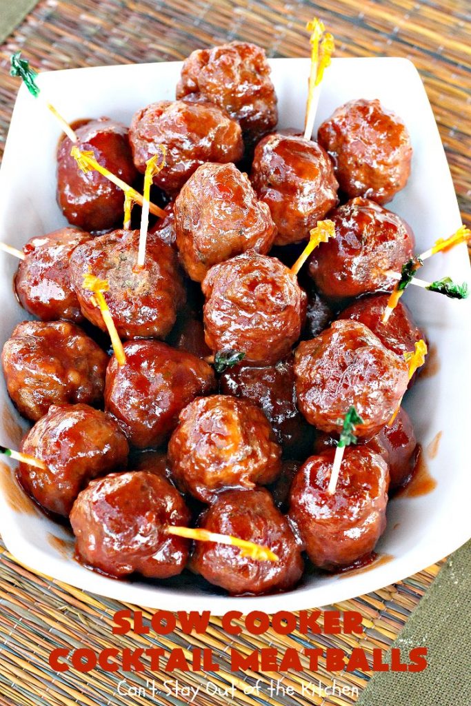 Slow Cooker Cocktail Meatballs | Can't Stay Out of the Kitchen | this favorite #meatballs recipe includes grape jelly & #SweetBabyRays #BBQ sauce! It's fabulous for #tailgating, #NewYearsEve or #SuperBowl parties. So easy, too! #appetizer