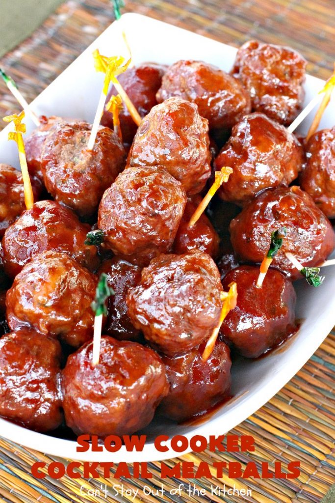 Slow Cooker Cocktail Meatballs | Can't Stay Out of the Kitchen | this favorite #meatballs recipe includes grape jelly & #SweetBabyRays #BBQ sauce! It's fabulous for #tailgating, #NewYearsEve or #SuperBowl parties. So easy, too! #appetizer