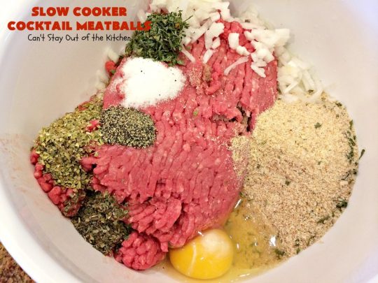 Slow Cooker Cocktail Meatballs | Can't Stay Out of the Kitchen | this favorite #meatballs recipe includes grape jelly & #SweetBabyRays #BBQ sauce! It's fabulous for #tailgating, #NewYearsEve or #SuperBowl parties. So easy, too! #appetizer