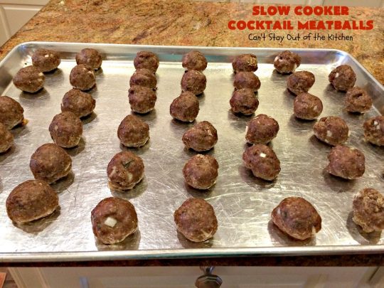 Slow Cooker Cocktail Meatballs | Can't Stay Out of the Kitchen | this favorite #meatballs recipe includes grape jelly & #SweetBabyRays #BBQ sauce! It's fabulous for #tailgating, #NewYearsEve or #SuperBowl parties. So easy, too! #appetizer