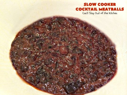 Slow Cooker Cocktail Meatballs | Can't Stay Out of the Kitchen | this favorite #meatballs recipe includes grape jelly & #SweetBabyRays #BBQ sauce! It's fabulous for #tailgating, #NewYearsEve or #SuperBowl parties. So easy, too! #appetizer