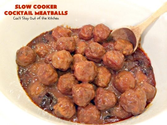 Slow Cooker Cocktail Meatballs | Can't Stay Out of the Kitchen | this favorite #meatballs recipe includes grape jelly & #SweetBabyRays #BBQ sauce! It's fabulous for #tailgating, #NewYearsEve or #SuperBowl parties. So easy, too! #appetizer