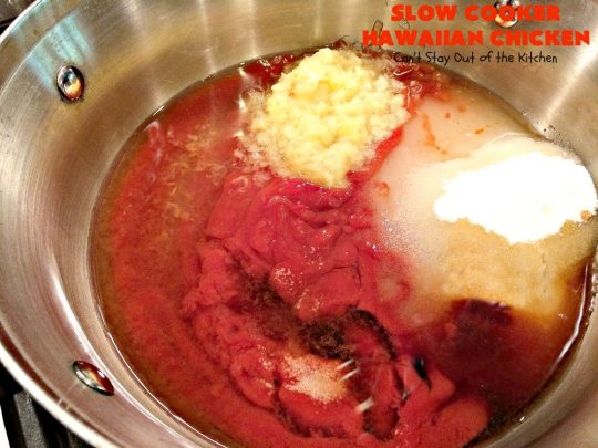 Slow Cooker Hawaiian Chicken | Can't Stay Out of the Kitchen | this fantastic #chicken entree can be made either in the #slowcooker or on top of the stove. The delicious sweet & sour #pineapple sauce makes this #recipe sizzle! Served over #rice, it's a terrific meal for company or family dinners. #glutenfree #Hawaiian #crockpot #sweetandsourchicken