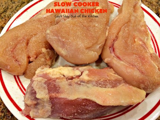 Slow Cooker Hawaiian Chicken | Can't Stay Out of the Kitchen | this fantastic #chicken entree can be made either in the #slowcooker or on top of the stove. The delicious sweet & sour #pineapple sauce makes this #recipe sizzle! Served over #rice, it's a terrific meal for company or family dinners. #glutenfree #Hawaiian #crockpot #sweetandsourchicken