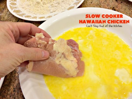 Slow Cooker Hawaiian Chicken | Can't Stay Out of the Kitchen | this fantastic #chicken entree can be made either in the #slowcooker or on top of the stove. The delicious sweet & sour #pineapple sauce makes this #recipe sizzle! Served over #rice, it's a terrific meal for company or family dinners. #glutenfree #Hawaiian #crockpot #sweetandsourchicken