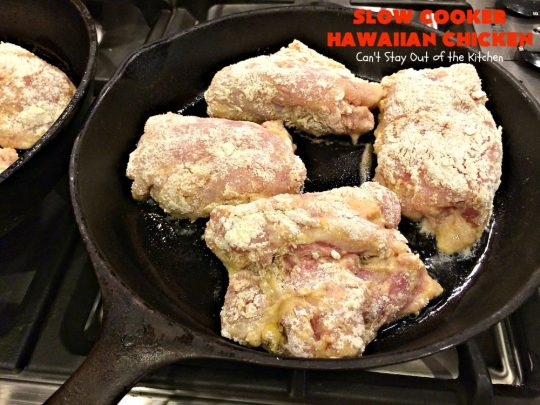 Slow Cooker Hawaiian Chicken | Can't Stay Out of the Kitchen | this fantastic #chicken entree can be made either in the #slowcooker or on top of the stove. The delicious sweet & sour #pineapple sauce makes this #recipe sizzle! Served over #rice, it's a terrific meal for company or family dinners. #glutenfree #Hawaiian #crockpot #sweetandsourchicken