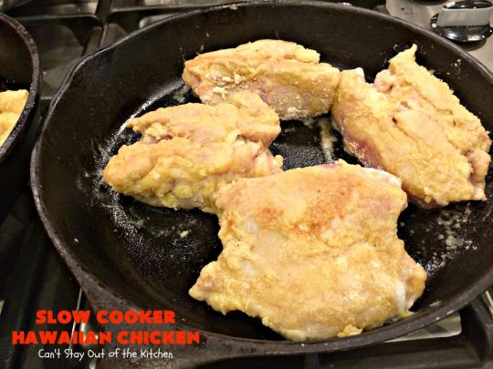 Slow Cooker Hawaiian Chicken | Can't Stay Out of the Kitchen | this fantastic #chicken entree can be made either in the #slowcooker or on top of the stove. The delicious sweet & sour #pineapple sauce makes this #recipe sizzle! Served over #rice, it's a terrific meal for company or family dinners. #glutenfree #Hawaiian #crockpot #sweetandsourchicken