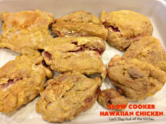 Slow Cooker Hawaiian Chicken | Can't Stay Out of the Kitchen | this fantastic #chicken entree can be made either in the #slowcooker or on top of the stove. The delicious sweet & sour #pineapple sauce makes this #recipe sizzle! Served over #rice, it's a terrific meal for company or family dinners. #glutenfree #Hawaiian #crockpot #sweetandsourchicken