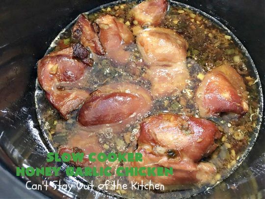 Slow Cooker Honey Garlic Chicken | Can't Stay Out of the Kitchen | this is one of the easiest #Asian style #chicken #recipes since the sauce is stirred together in the #crockpot & the #chicken is added on top! Very easy, very delicious, very filling & satisfying. It cooks in a few hours too, so it doesn't take long to prepare. #SlowCooker #honey #garlic #ginger #HoneyGarlicChicken #SlowCookerHoneyGarlicChicken #SlowCookerChickenRecipe