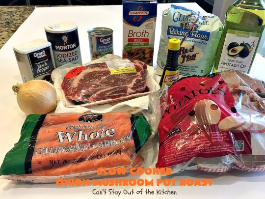 Slow Cooker Onion-Mushroom Pot Roast | Can't Stay Out of the Kitchen | this mouthwatering #potroast is so tender & succulent. It's also incredibly easy since it's made in the #crockpot. It's a terrific #holiday or company dinner entree for #Easter or #FathersDay. #beef #carrots #potatoes #glutenfree